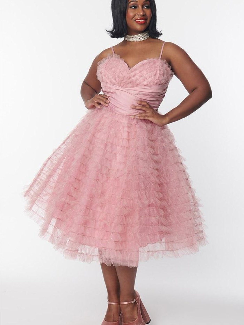 Unique Vintage Pink Ruffled Tulle Cupcake Party Dress